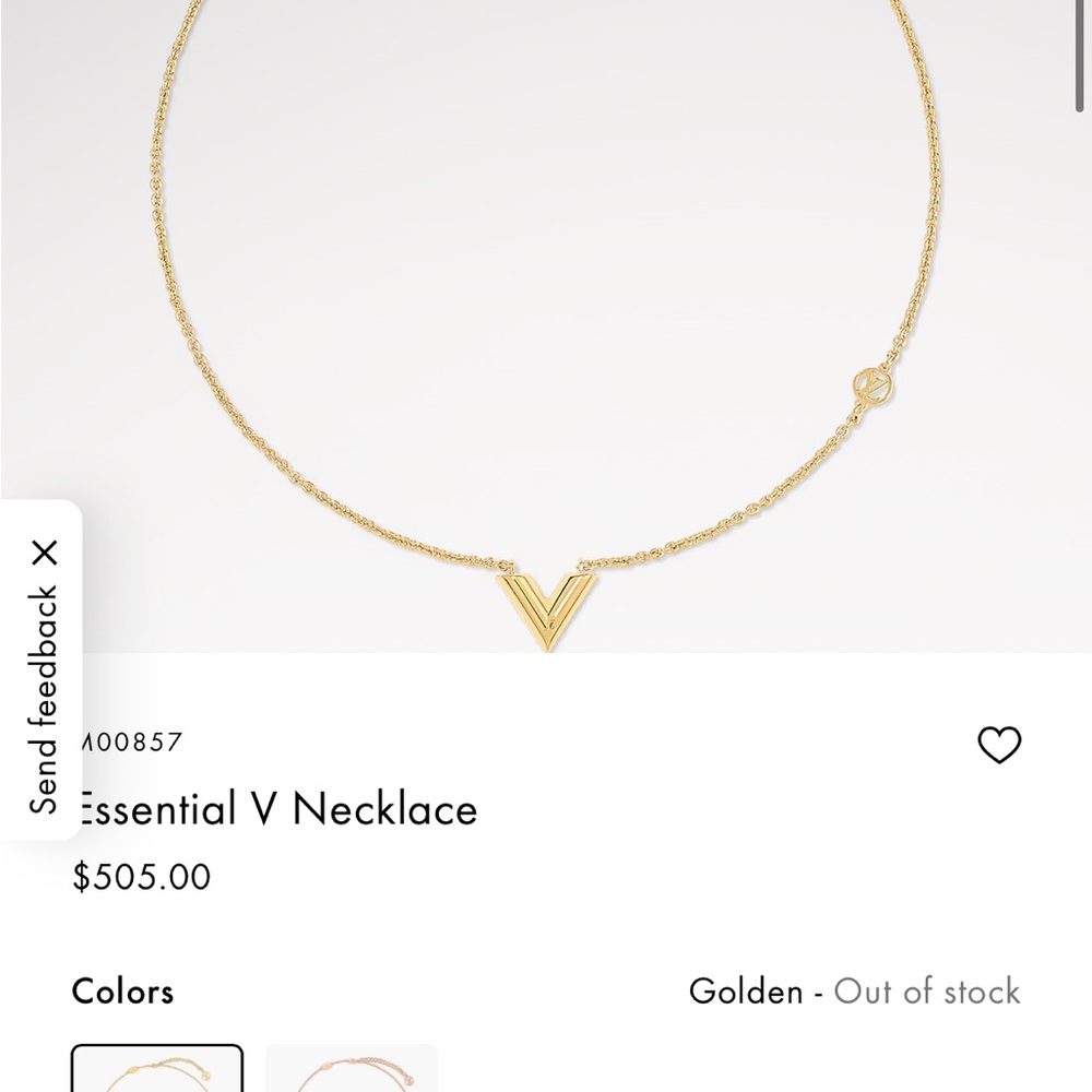Louis Vuitton Gold V Pendant Necklace